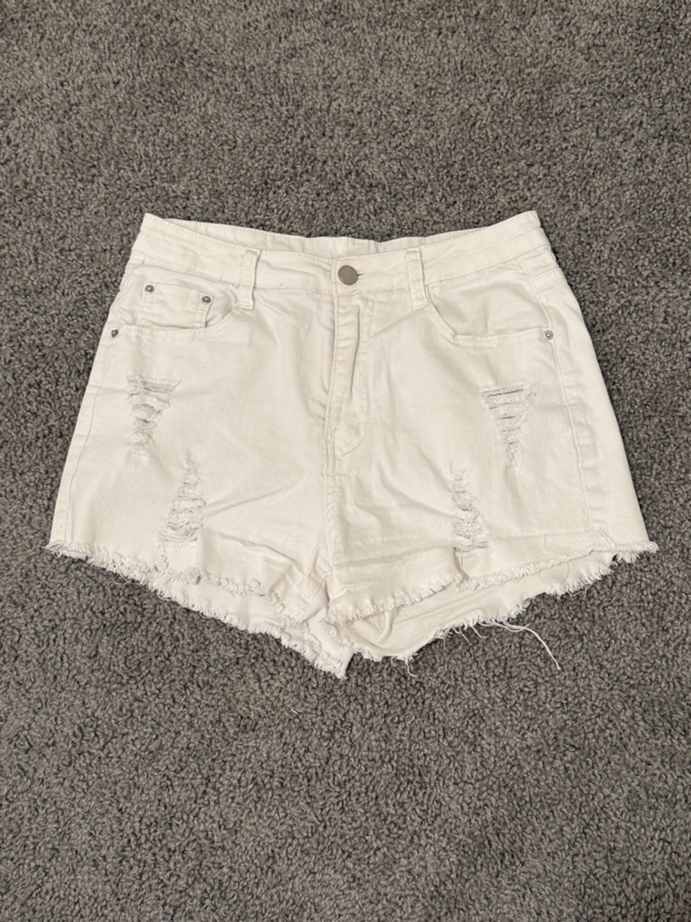 White Distressed High-Waist Denim Shorts